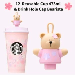 NWT One Starbucks Japan 2023 Sakura Reusable Cup with Drink Hole Cap
